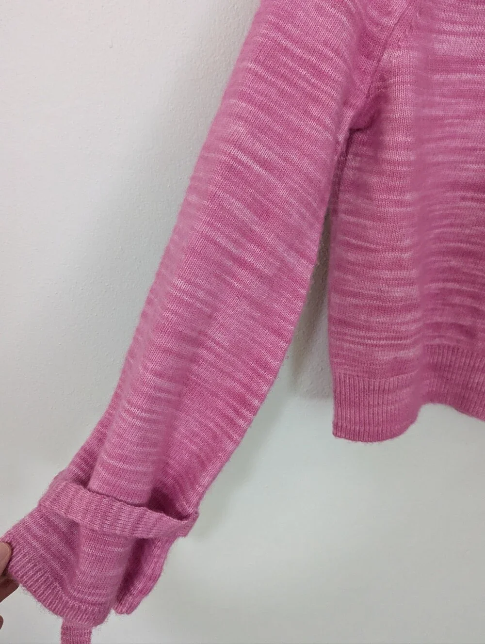 J. Crew Collection Tie Sleeve Sweater Raglan Alpaca Wool Marled Pink Small S